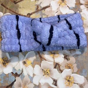 Talbots Cozy Blue Terry Knit Headband with Navy Stripes